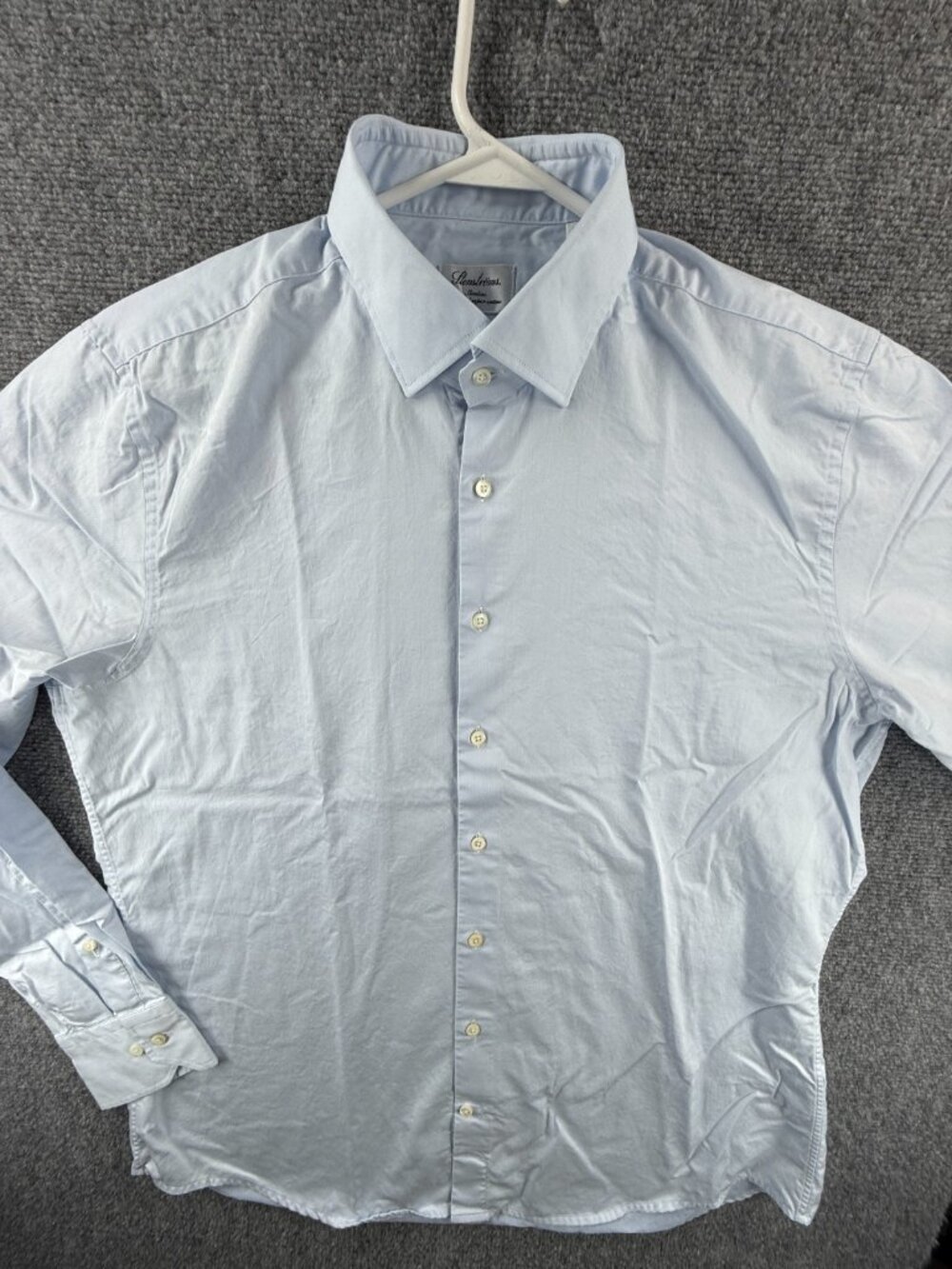 Stenstroms Slimline Cotton Twofold Super 17 Blue Shirt Long Sleeve Solid Woven